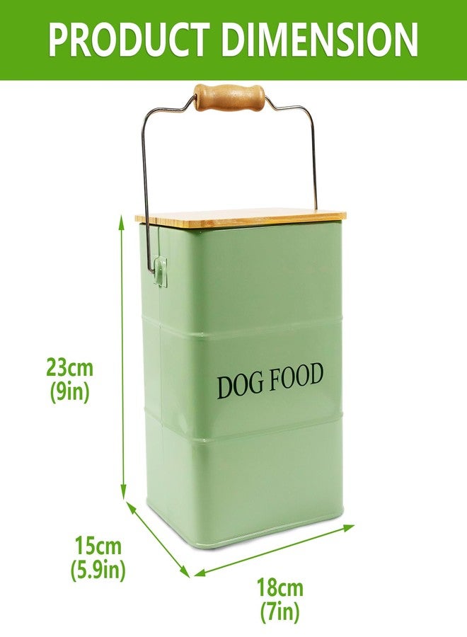 Morezi Dog Treat and Food Storage tin with Wooden lid and Scoop Included - White Powder - Carbon Steel - Dog Food bin - pet Food Container Storage Canister Green - Image 4